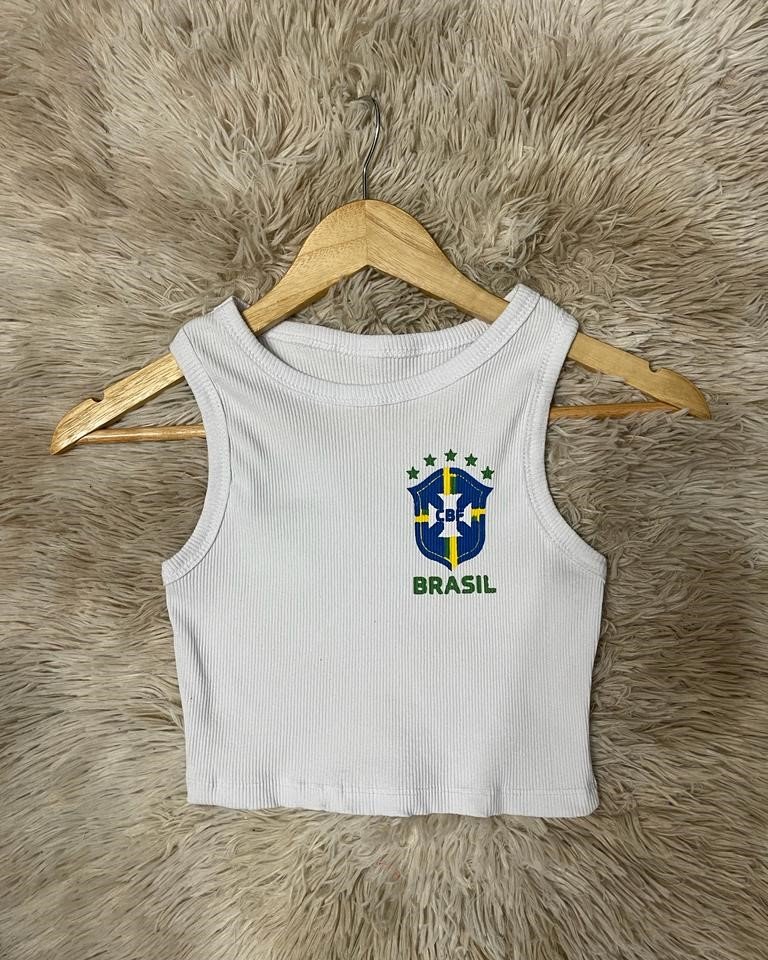 Trendy EOS Cropped Feminino Regata Brasil Copa do Mundo BrazilCore  Tendencia