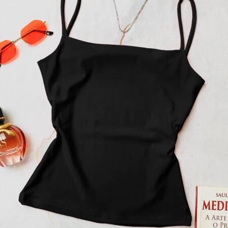 Blusa Regata Básica Suplex com Frente Canoa Feminina Blusinha Regatinha