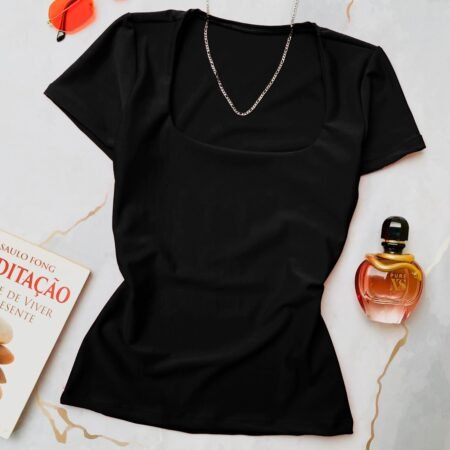 Blusinha Verona Básica Suplex com Ombreira Frente Canoa Feminina