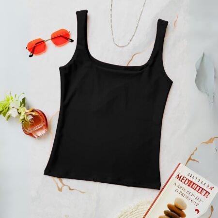 Blusa Regata 2 Dedos Básica Suplex com Frente Canoa Feminina Blusinha Regatinha